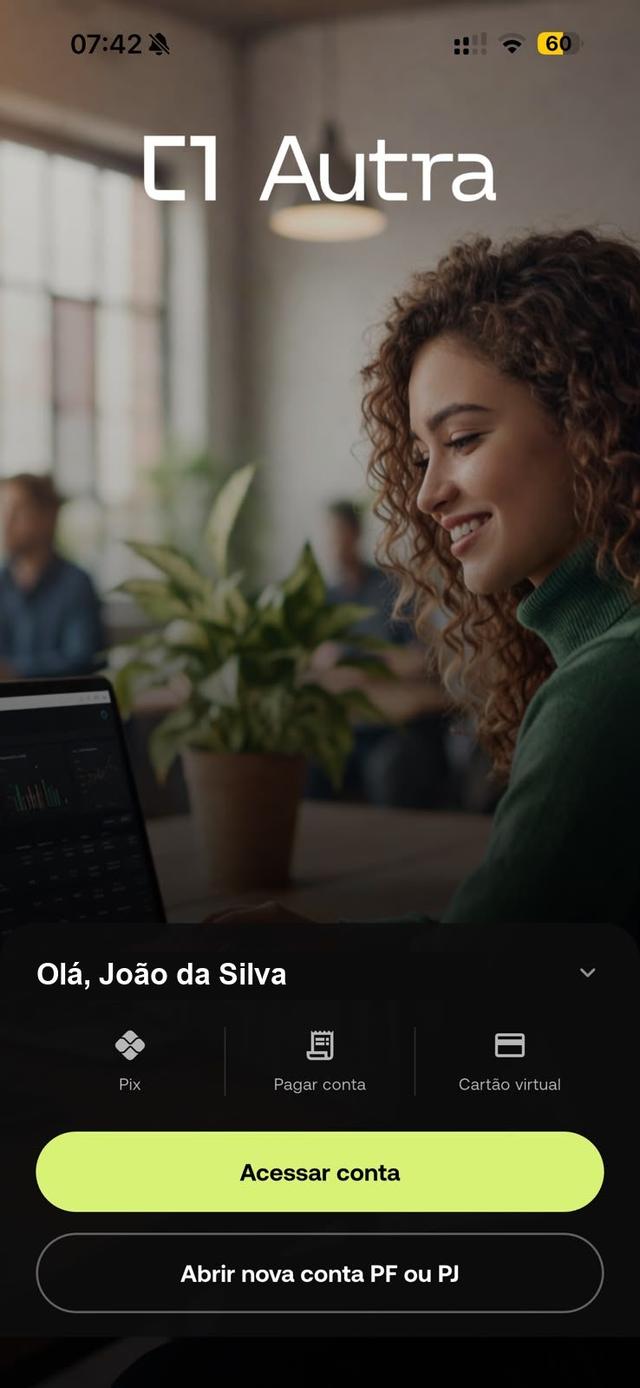 App Autra — tela de entrada